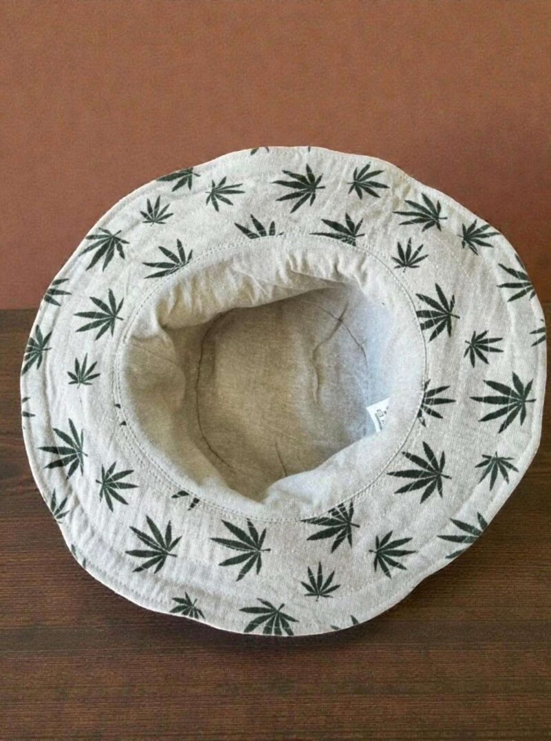 Small Leaf Print Hemp Hat - Wide Brim - Image 4