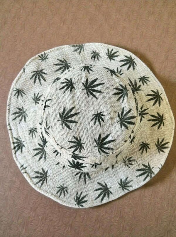 Small Leaf Print Hemp Hat - Wide Brim - Image 4