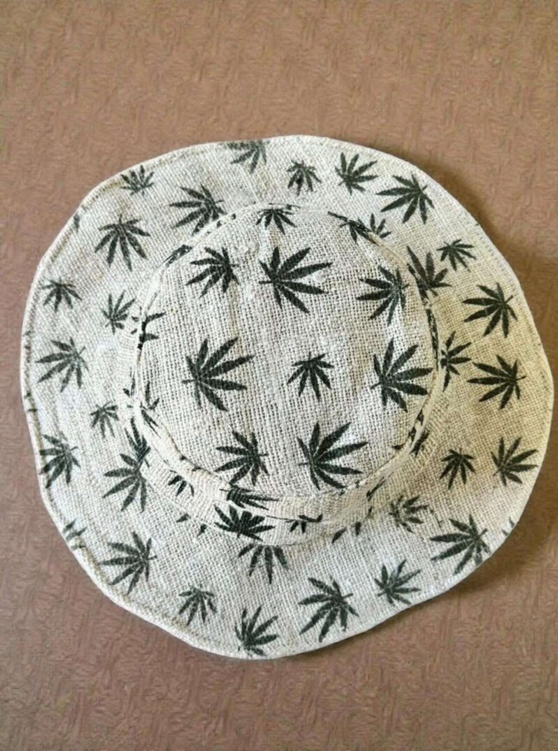 Small Leaf Print Hemp Hat - Wide Brim - Image 3