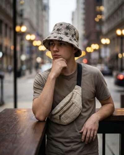 Hemp Leaf Printed Bucket hat: Small Leaves - Image 4
