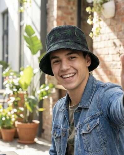 Hemp Leaf Printed Bucket hat: Small Leaves - Image 3