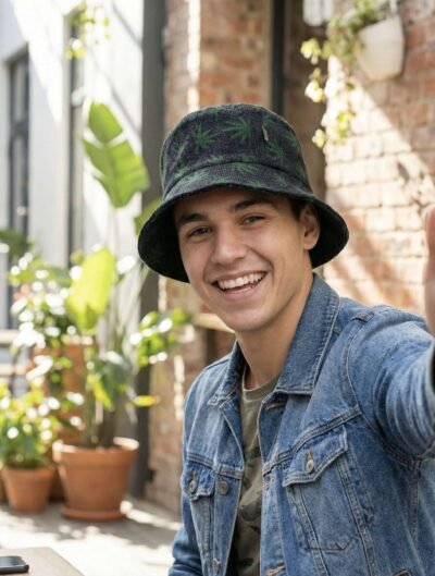 Hemp Leaf Printed Bucket hat: Small Leaves - Image 3