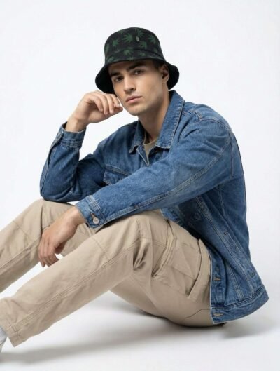 Hemp Leaf Printed Bucket hat: Small Leaves - Image 2