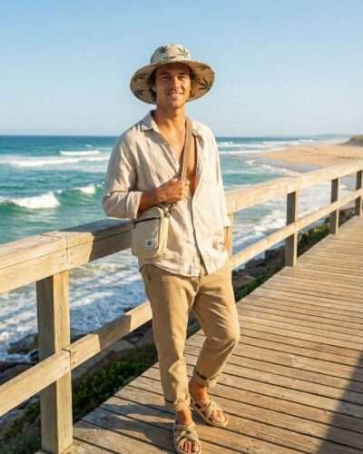 large hemp print hat model man