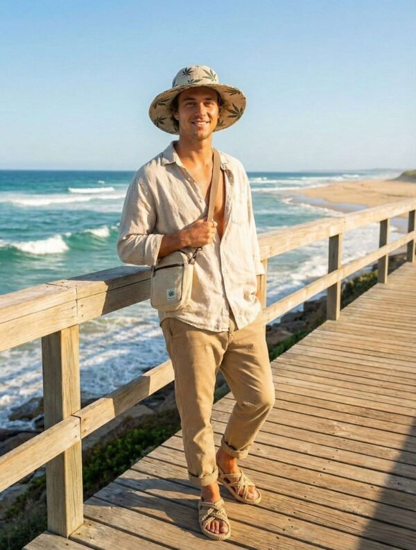 large hemp print hat model man