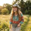 large hemp print hat model woman