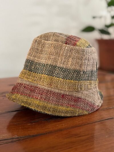 front view of colorful hemp bucket hat