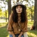 Small Mushroom Print Hemp Hat - Wide Brim