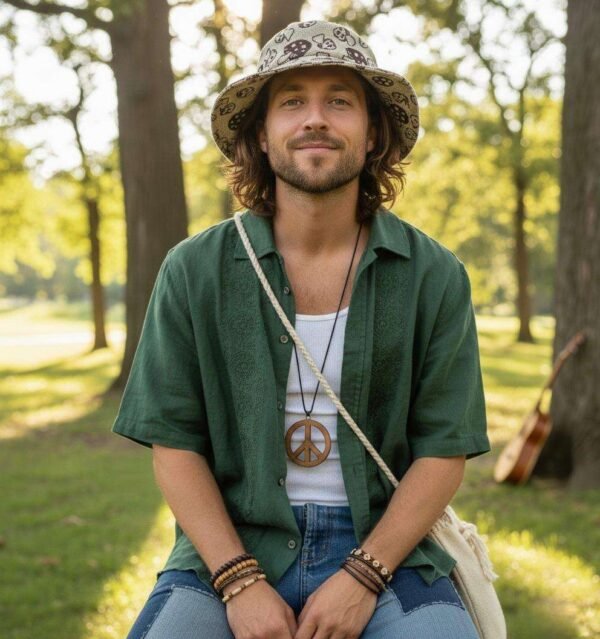 Small Mushroom Print Hemp Hat - Wide Brim - Image 4