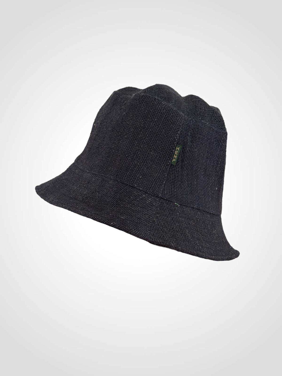 navy blue hemp bucket hat in plain background