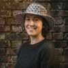 a woman wearing cobweb hemp hat