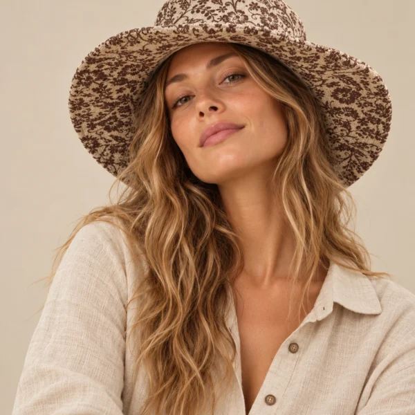 Floral Print Hemp Hat - Wide Brim