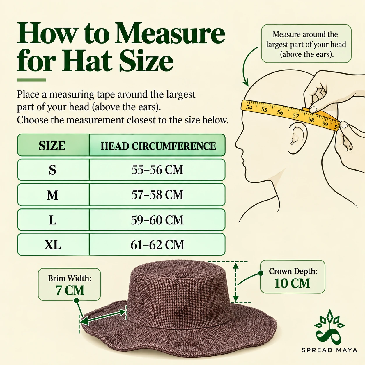 size chart for wild hemp wide brim hats
