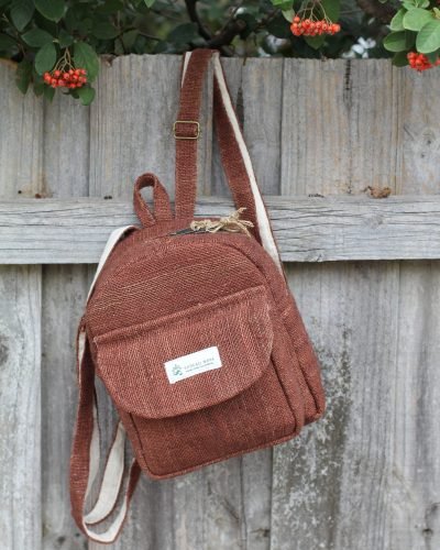 brown mini backpack made from hemp