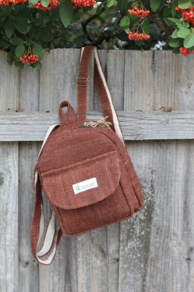 brown mini backpack made from hemp