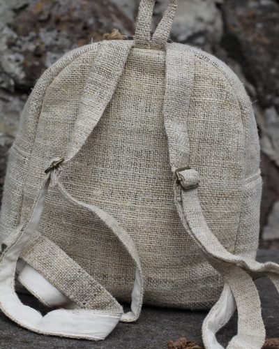 beige hemp mini backpack back