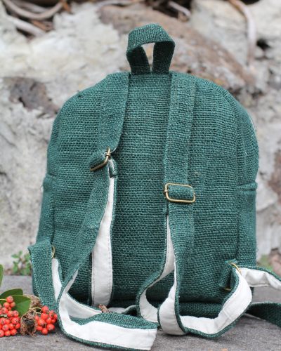 Hempster Green Mini Backpack backside on the ground