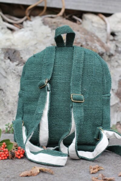 Hempster Green Mini Backpack backside on the ground