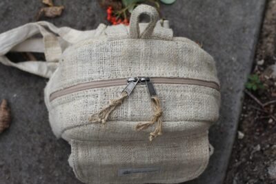 beige hemp mini backpack top zipper