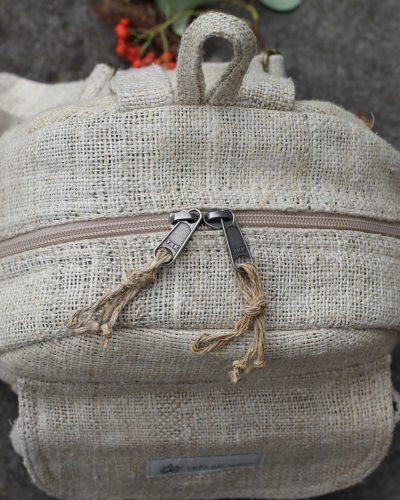 beige hemp mini backpack top zipper