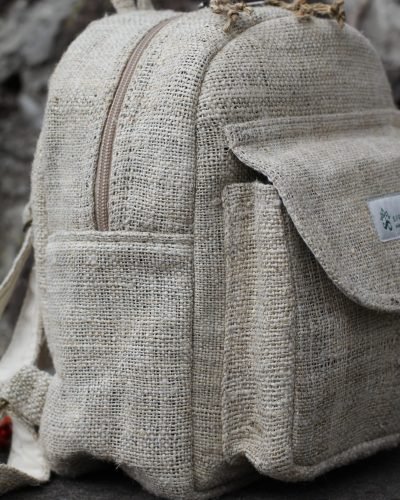 beige hemp mini backpack zoom side view