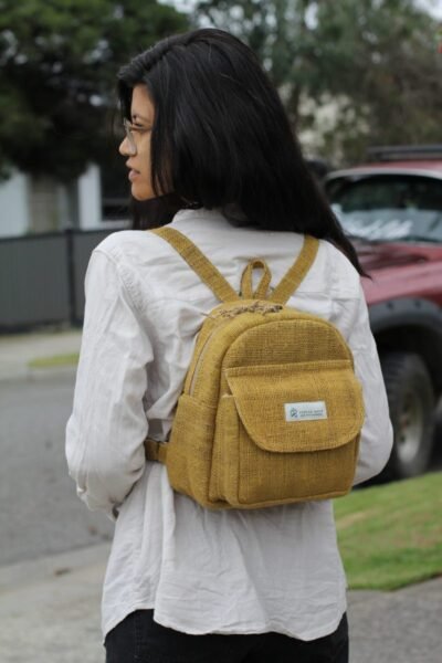 Hempster Buddy Mini Backpack Carrying by a woman on her back