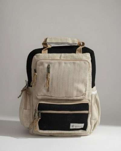 hemp maternity backpack black in plain background