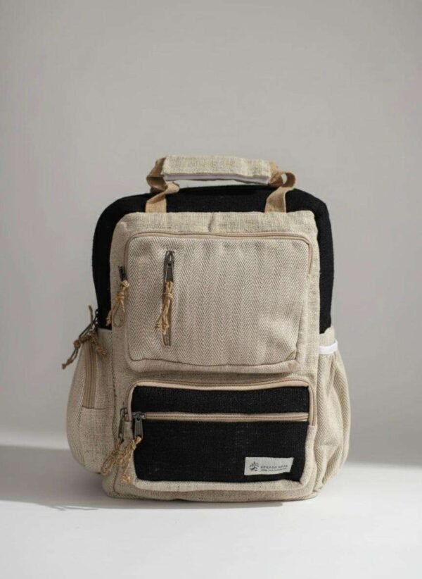 hemp maternity backpack black in plain background