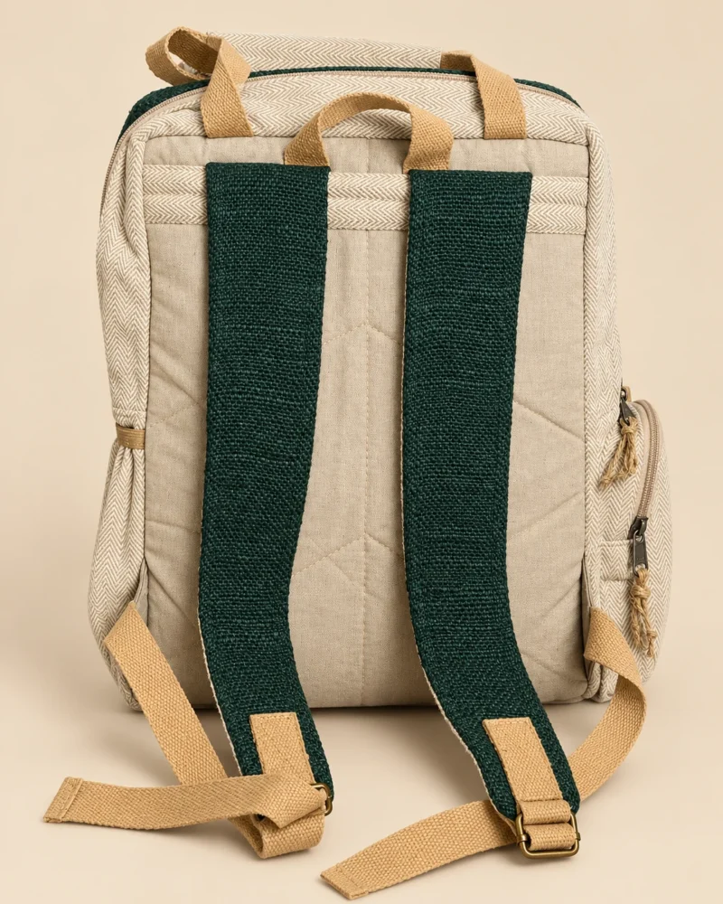 Hemp-Maternity-Backpack-green-back view
