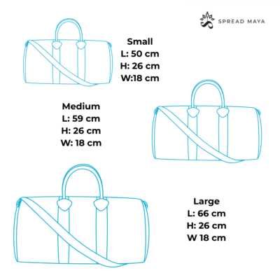 Different sizes measurement of natural duffle bags
