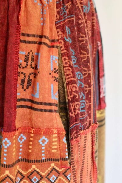 Colorful boho patchwork trousers with drawstring pocket