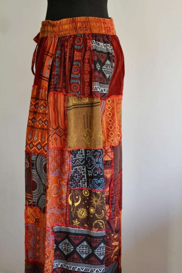 side view of colorful boho trousers with drawstring for women
