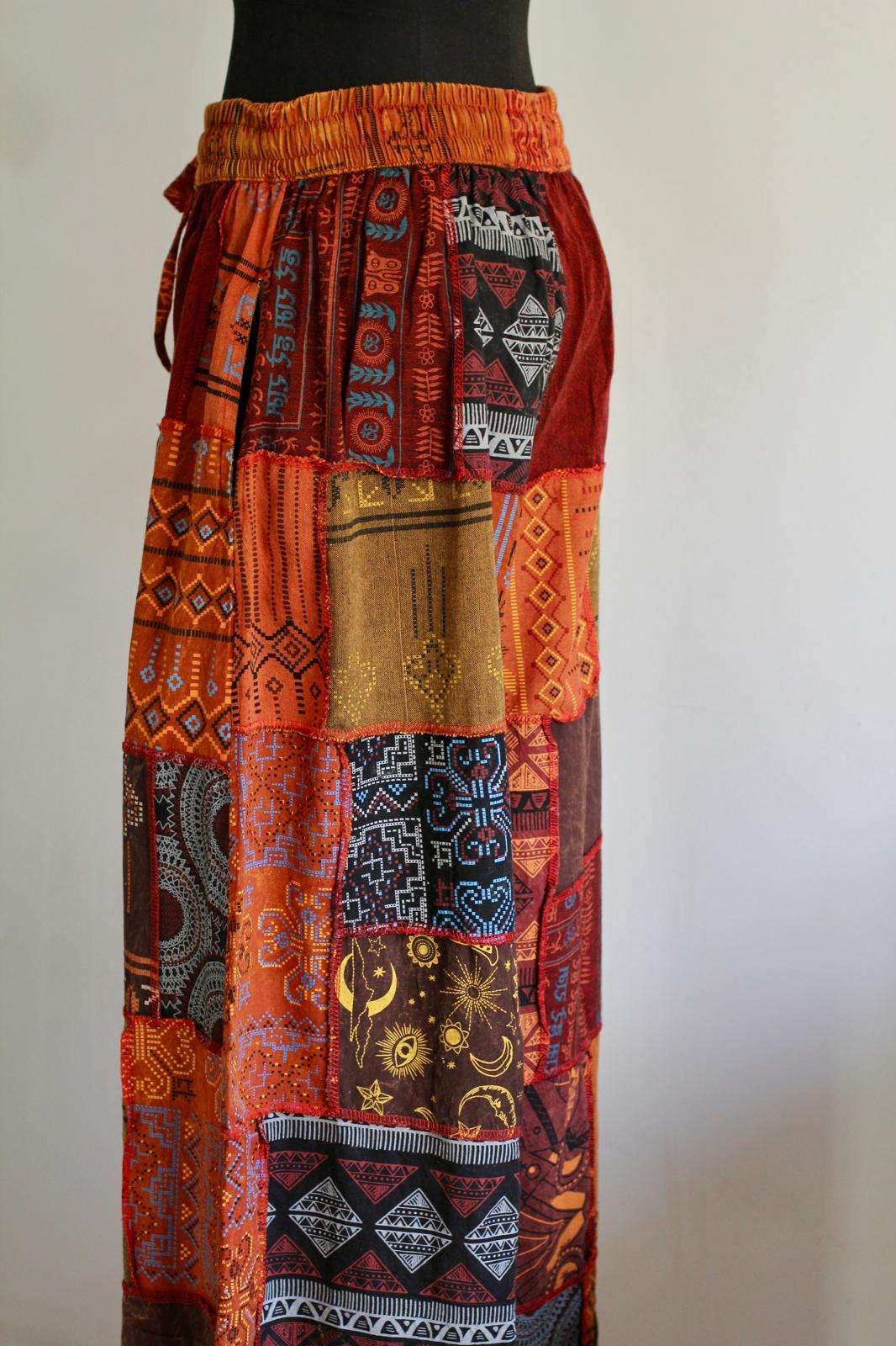 side view of colorful boho trousers with drawstring for women