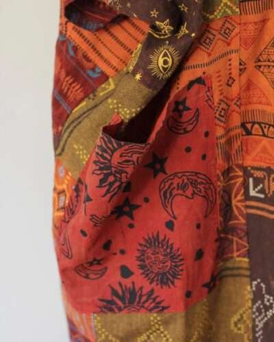 patchwork boho overall pocket