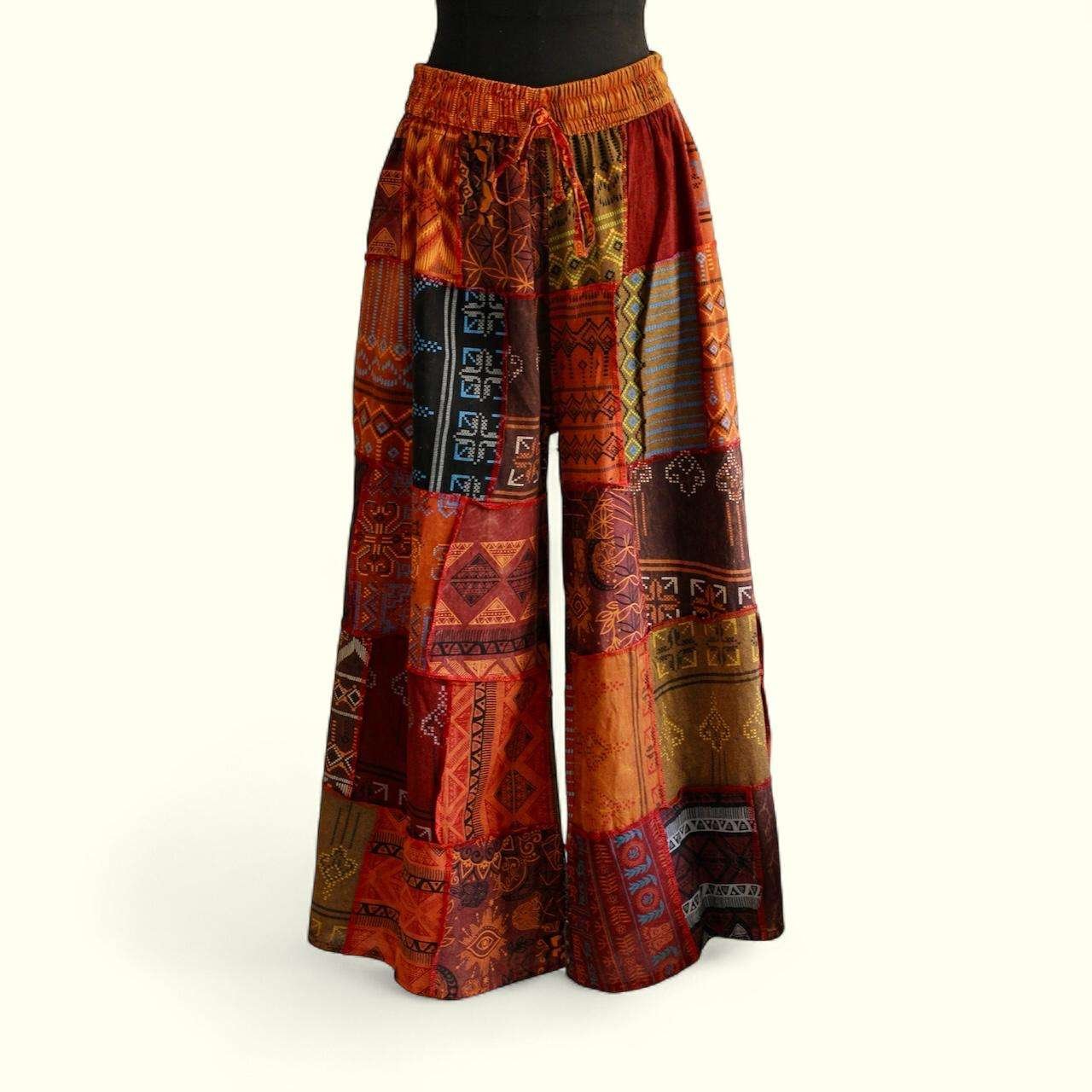 Boho Blaze Patch Pants - Handmade Patchwork Cotton Trousers - Ethical Bohemian Pants from Nepal - Image 2