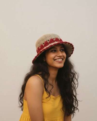 Red Gurkha Looms Crochet Hat - 6 cm Brim for Sun Protection - Comfy Summer Hats