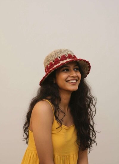 Red Gurkha Looms Crochet Hat - 6 cm Brim for Sun Protection - Comfy Summer Hats