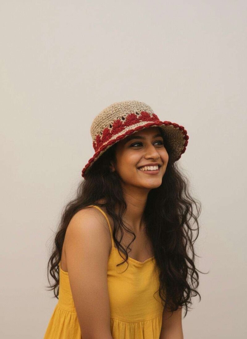 Red Gurkha Looms Crochet Hat - 6 cm Brim for Sun Protection - Comfy Summer Hats