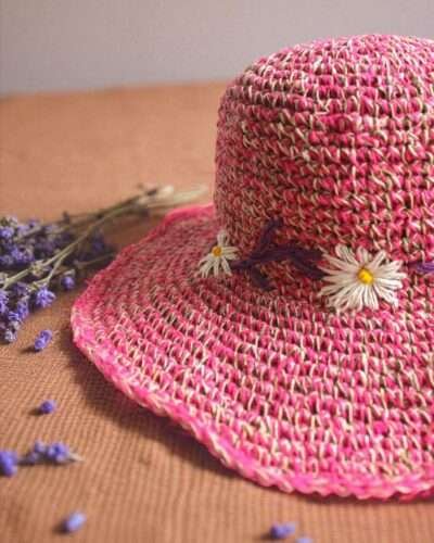 Kumari Crochet Sun Hat – Pink with Daisy Embroidery - Image 4
