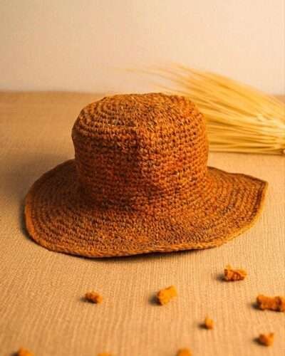 Hemp crochet hat in beige creamy background