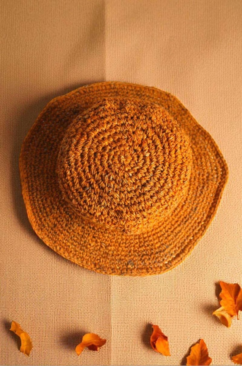 Hemp crochet hat in beige creamy background