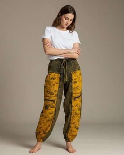 ShroomBloom Trousers - Yellow - Premium Cotton, 4 Pockets, Unisex Fit - Image 4