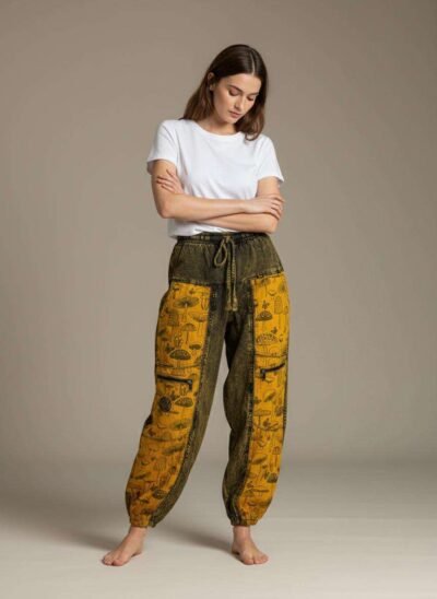 ShroomBloom Trousers - Yellow - Premium Cotton, 4 Pockets, Unisex Fit - Image 4