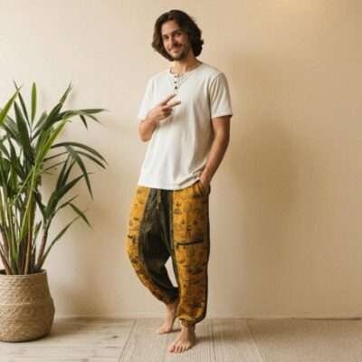 ShroomBloom Trousers - Yellow - Premium Cotton, 4 Pockets, Unisex Fit