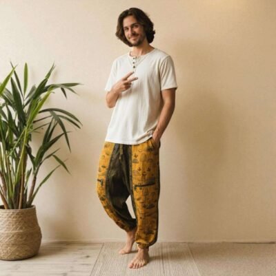 ShroomBloom Trousers - Yellow - Premium Cotton, 4 Pockets, Unisex Fit