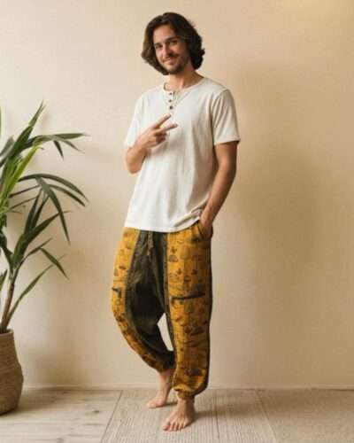 ShroomBloom Trousers - Yellow - Premium Cotton, 4 Pockets, Unisex Fit