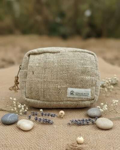 Hemp travel pouch beige front