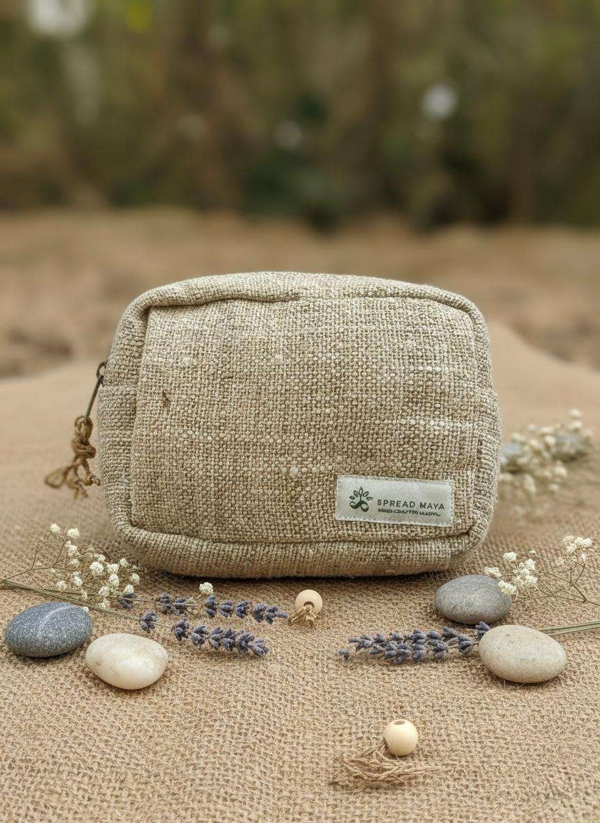 Hemp travel pouch beige front