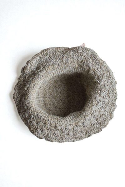 hemp crochet hat inside photo on a table
