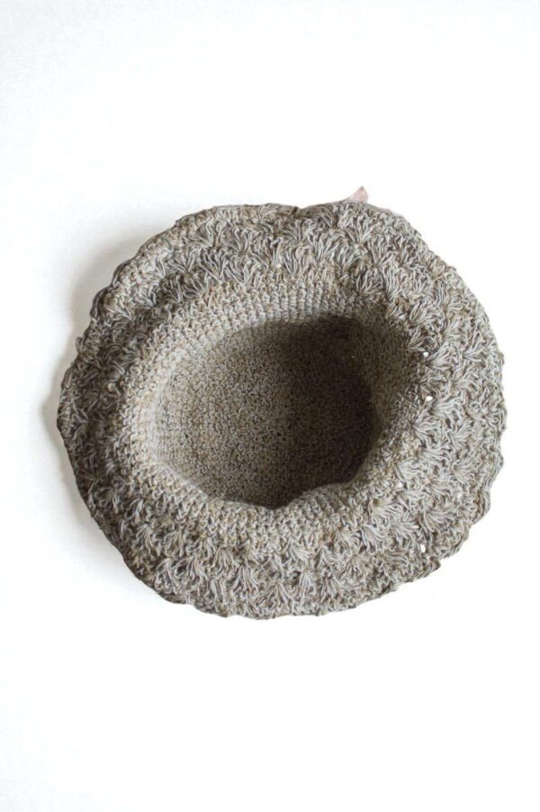 hemp crochet hat inside photo on a table